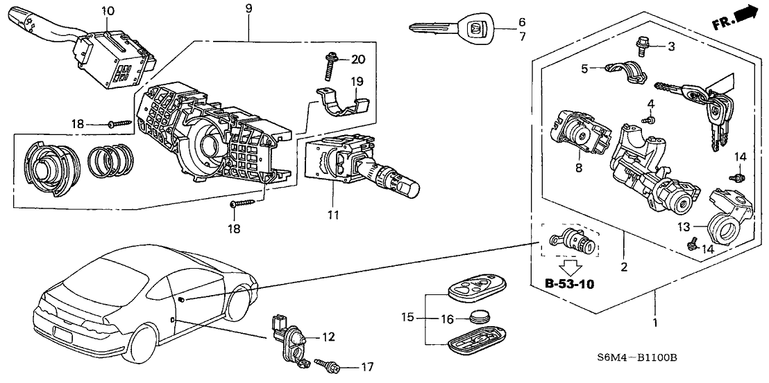 Acura 06350-S6M-A11 Cylinder Set, Key