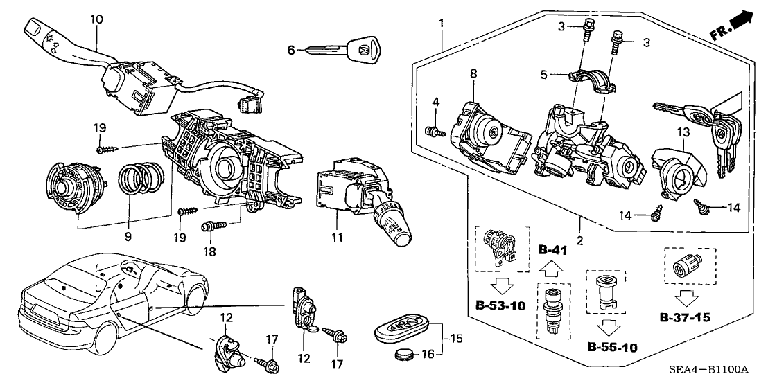 Acura 06350-SEC-A50 Cylinder Set, Key