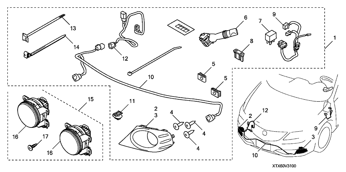 Acura 08V31-TX6-20032 Sub-Harness, Foglight