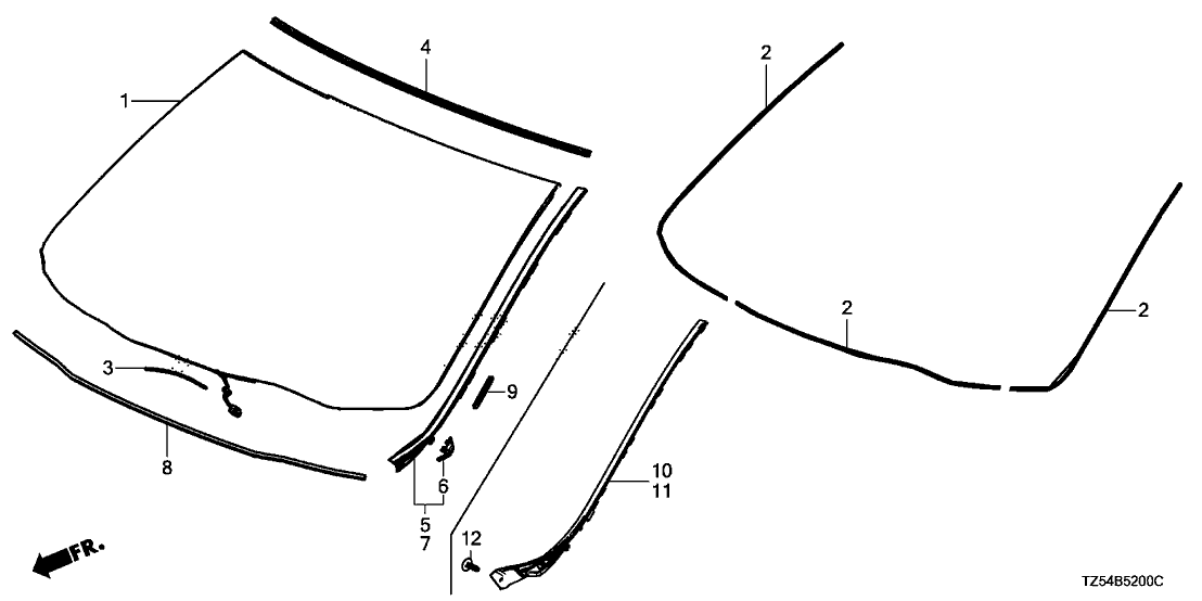 Acura 73111-TZ5-A52 Front Windshield Glas Set