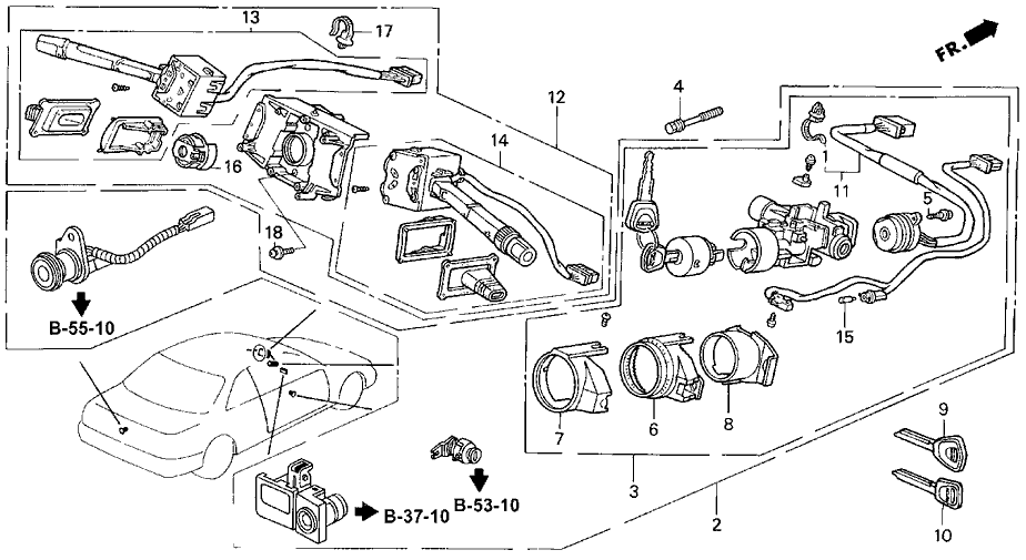 Acura 06350-SP1-A10ZA Cylinder Set, Key (Graphite Black) (Service)