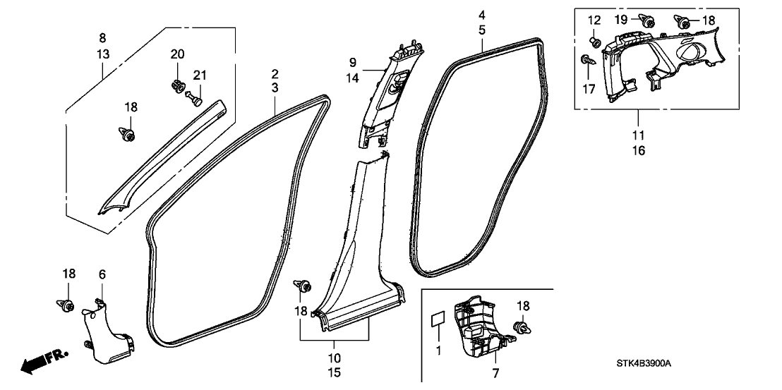 Acura 84181-STK-A11ZA Garnish Assembly, Driver Side Quarter Pillar (Clear Gray) (Speaker)