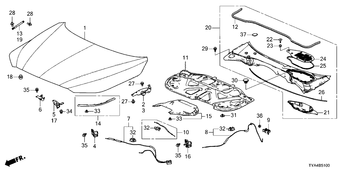 Acura 74140-TYA-A01 Remote Wire, Hood