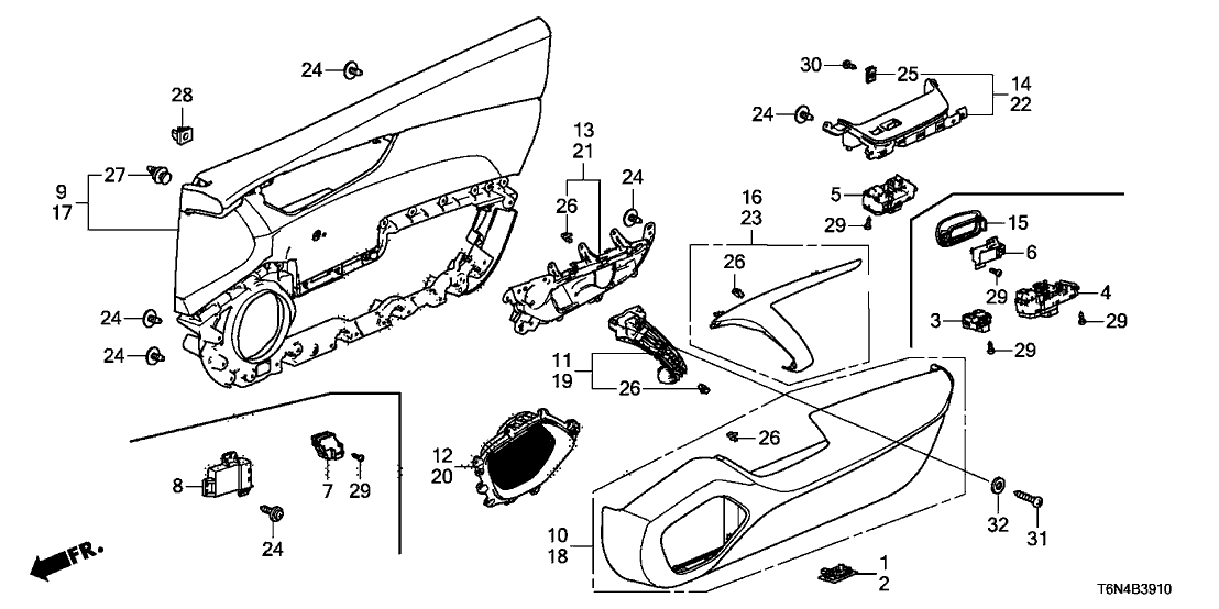 Acura 83592-T6N-A01ZA Driver Side Grip Cover Assembly (Deep Black)