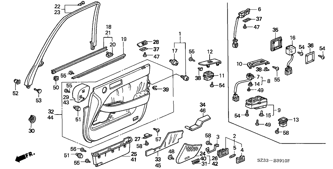 Acura 83570-SZ3-508ZA Lining Sub-Assembly, Left Front Door (Graphite Black) (Leather)