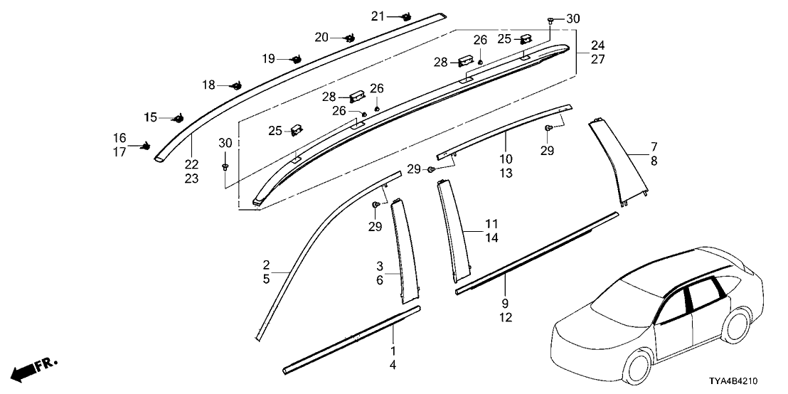 Acura 72965-TYA-A01 Molding, Rear Left Door Sash