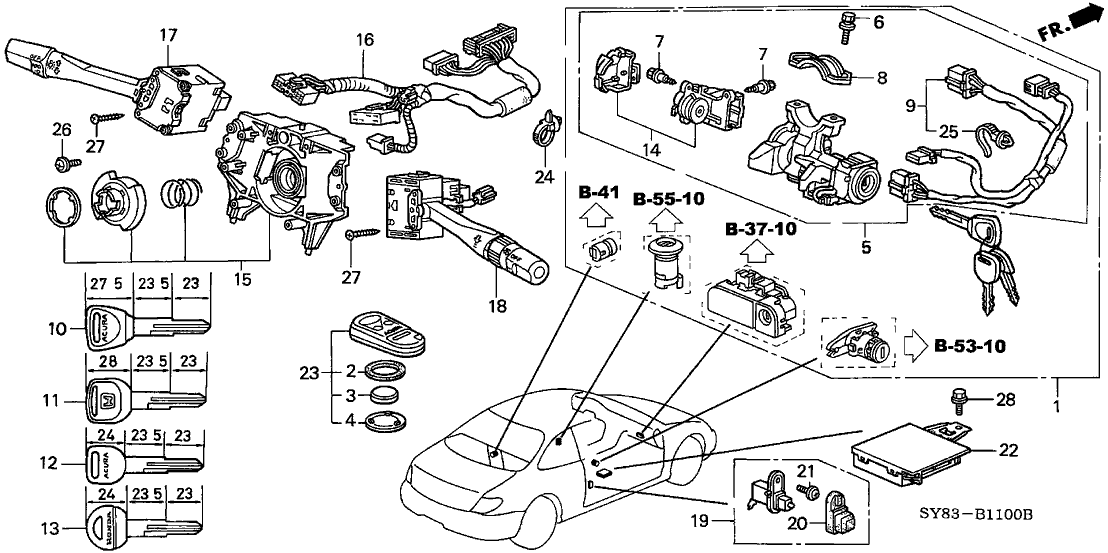 Acura 06350-SY8-A00ZA Cylinder Set, Key (Classy Gray) (Service)