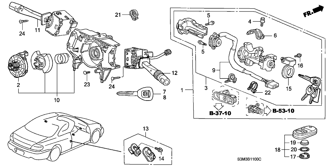 Acura 06350-S3M-A03NI Cylinder Set, Key