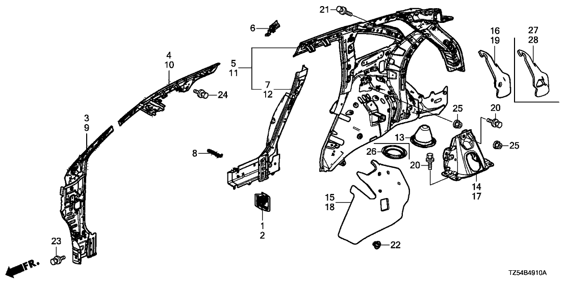 Acura 64300-TZ5-335ZZ Panel, Right Rear Inside