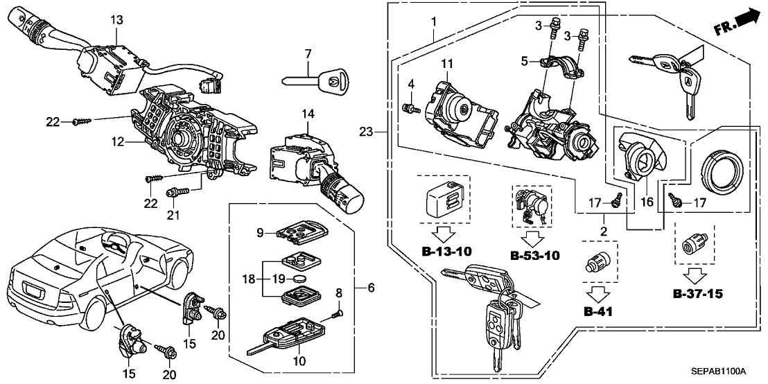 Acura 06350-SEP-307 Cylinder Set, Key (Service)