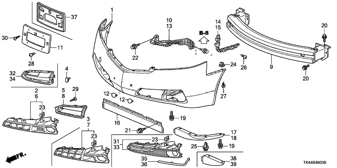 Acura 71104-TK4-A10ZG Front Bumper Cap (Alabaster Silver Metallic)