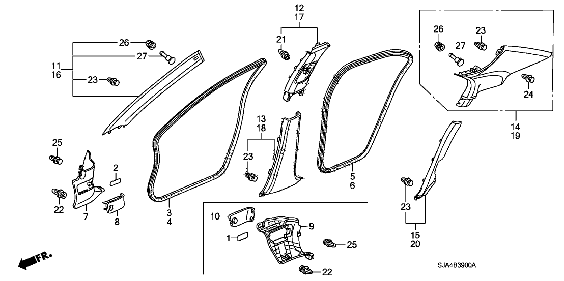 Acura 84161-SJA-A02ZE Garnish Assembly, Driver Side Center Pillar (Upper) (Gray)