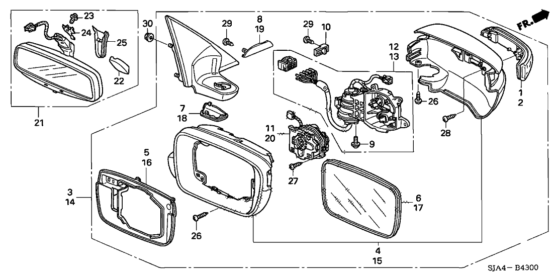 Acura 76200-SJA-A01ZF Passenger Side Door Mirror Assembly (Celestial Silver Metallic) (R.C.) (Heated)