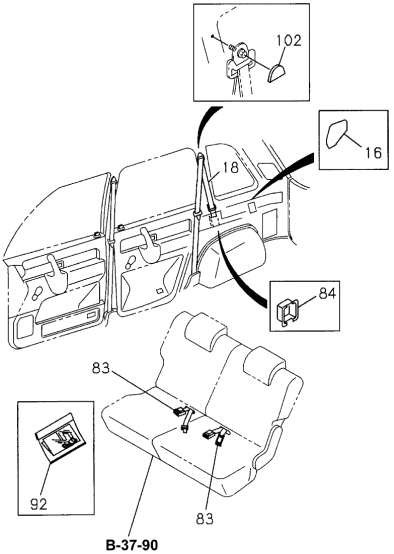 Acura 8-97153-449-1 Seat Belt, Left Rear (Inner)
