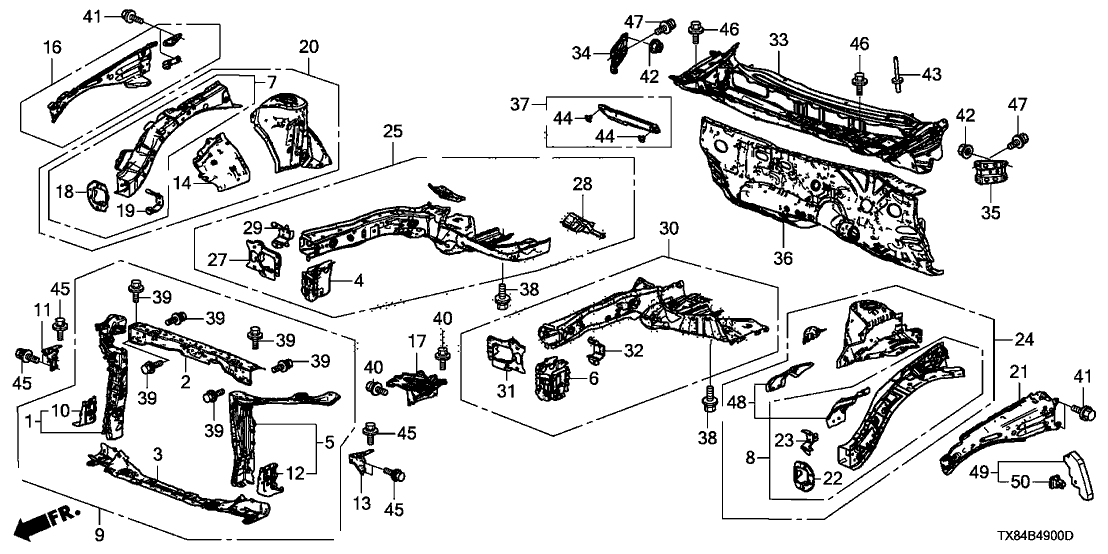 Acura 04602-TX8-A00ZZ Frame Set, Front Bulkhead Center (Upper)