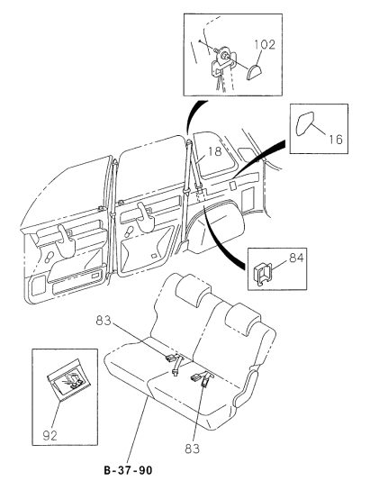 Acura 8-97153-449-2 Seat Belt, Left Rear (Inner)