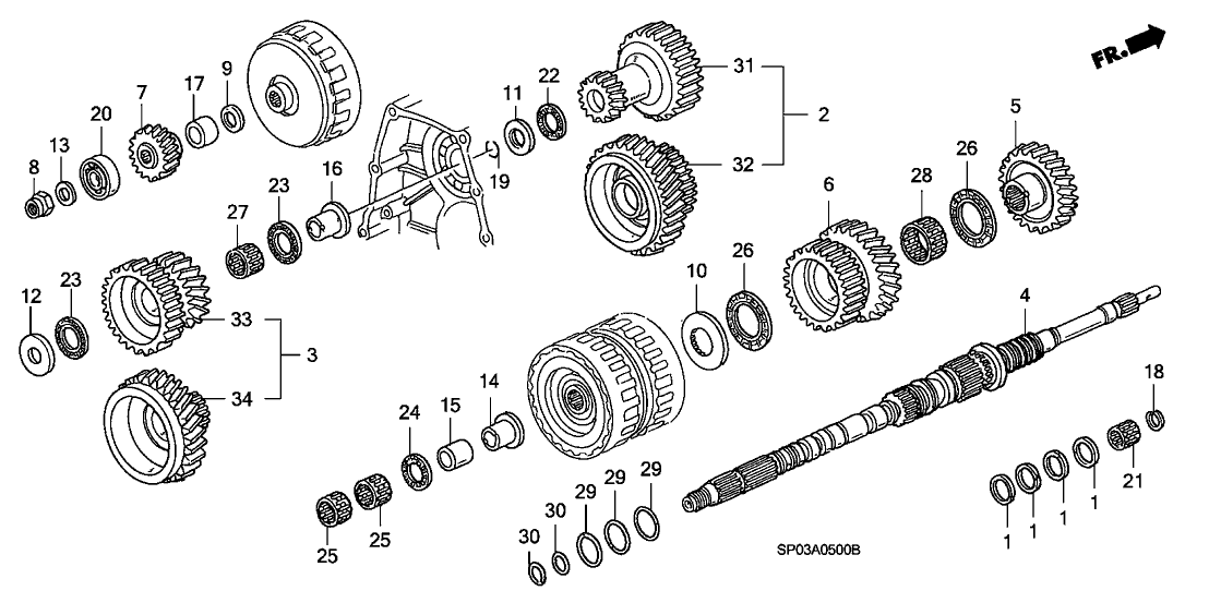 Acura 23445-PY4-010 Gear, Mainshaft Third