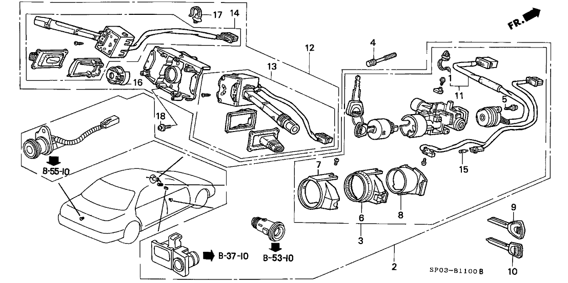 Acura 35010-SP0-A00ZB Lock Set (Grace Blue)