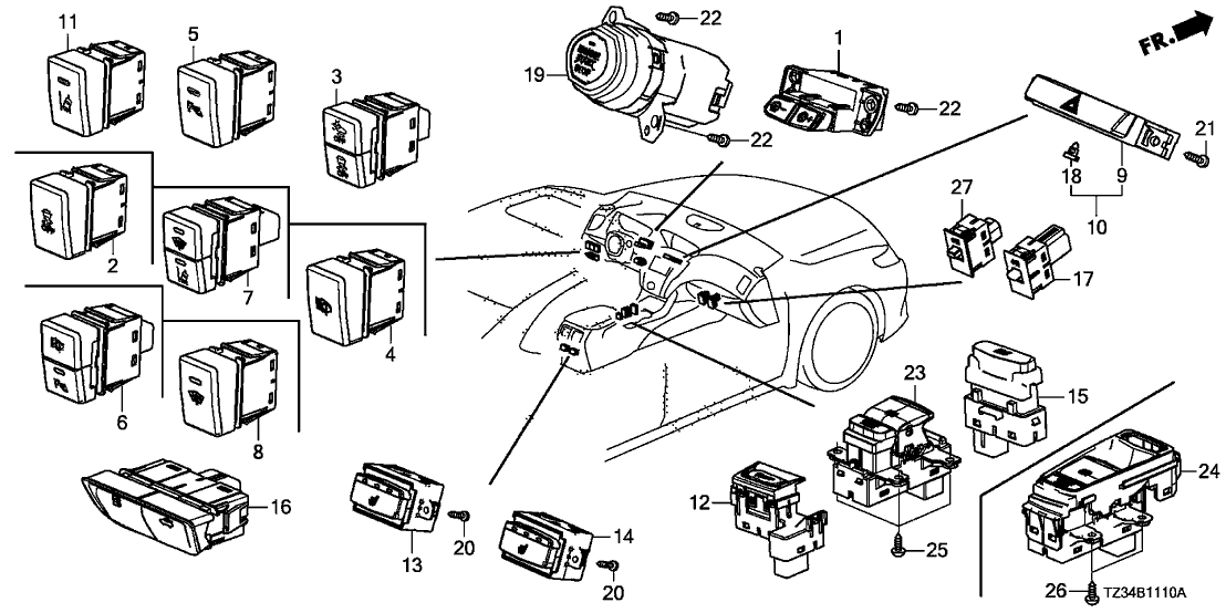 Acura 35500-TZ3-C01 Switch Assembly, Front Defogger & Ldw