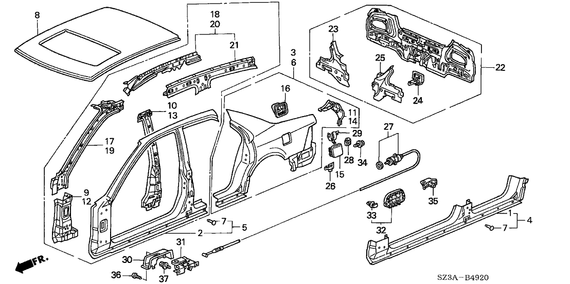 Acura 64611-SZ3-320ZZ Rail, Driver Side Roof Side