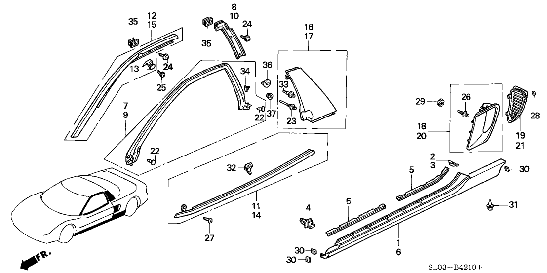 Acura 72420-SL0-013ZY Molding, Right Front Drip & Retainer (New Formula Red)