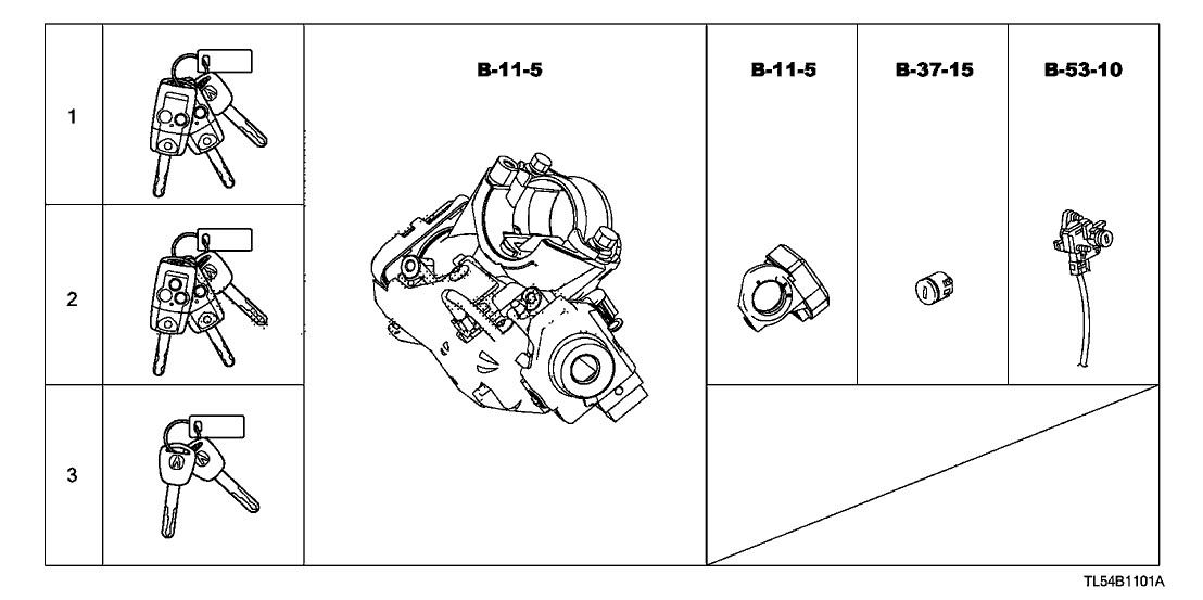 Acura 06350-TL4-A11 Cylinder Set, Key