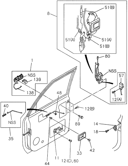 Acura 8-97817-144-5 Lever Assembly, Right Front Door (Inner) (Black)