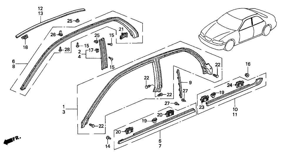 Acura 72381-SW5-003 Weatherstrip, Passenger Side Door (Upper)