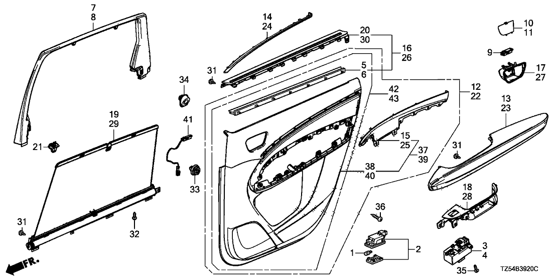 Acura 83751-TYR-A42ZB Lining, Left Rear Door Assembly (Lower) (Sandstorm) (Leather)