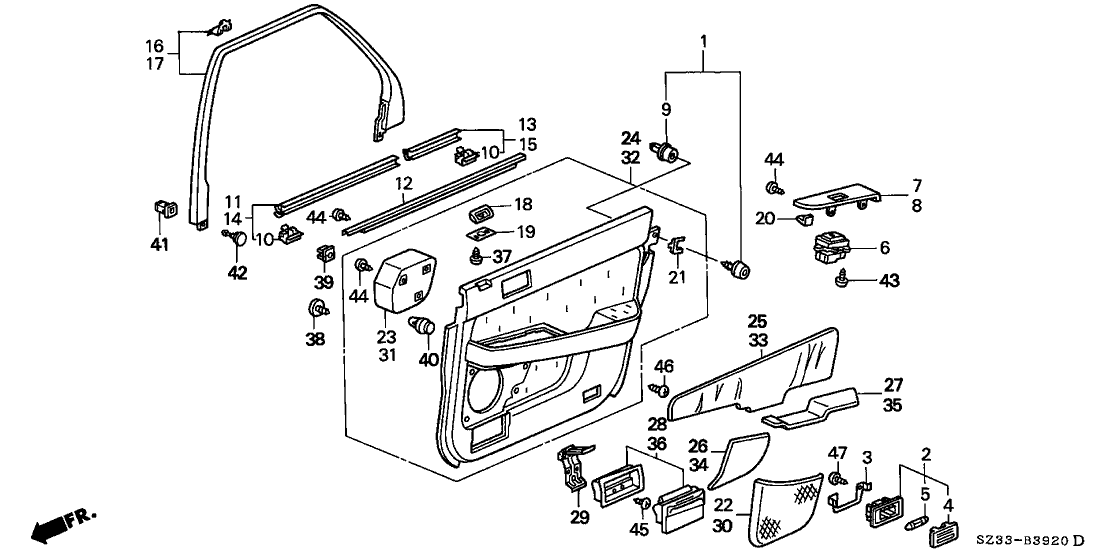 Acura 83720-SZ3-A20ZG Lining Sub-Assembly, Right Rear Door (Quartz Gray2) (Type Y)