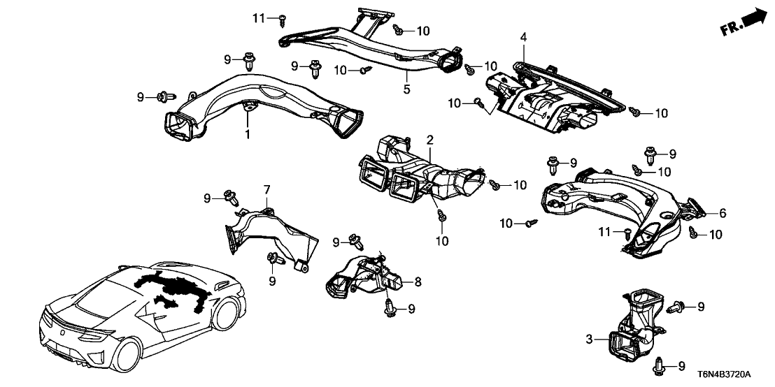 Acura 77490-T6N-A01 Duct, Passenger Side Center Side Middle