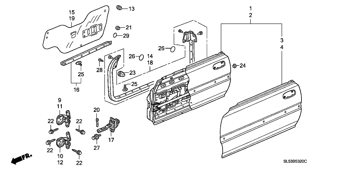 Acura 67231-SL5-A00ZZ Beam, Right Front Door Skin