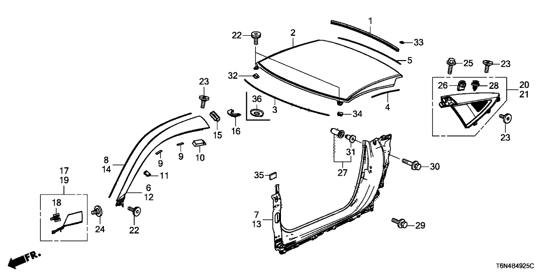 Acura 74314-T6N-A00 Rubber, Roof Dam (A)