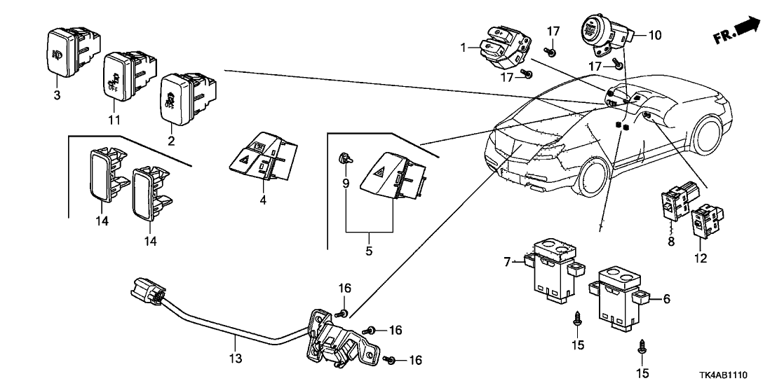 Acura 38369-TK4-X01ZM Switch Assembly, Smart (Graphite Luster Metallic) (Trunk)