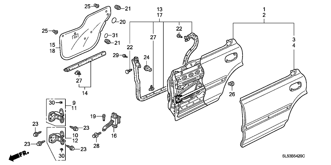 Acura 67721-SL5-300ZZ Stiffener, Right Rear Door Skin (Upper)