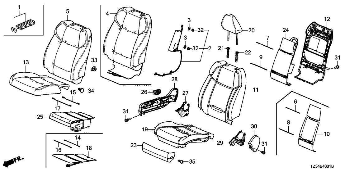 Acura 81121-TZ3-L91ZL Right Front Seat Back Cover (Type Y) (Alcantara)