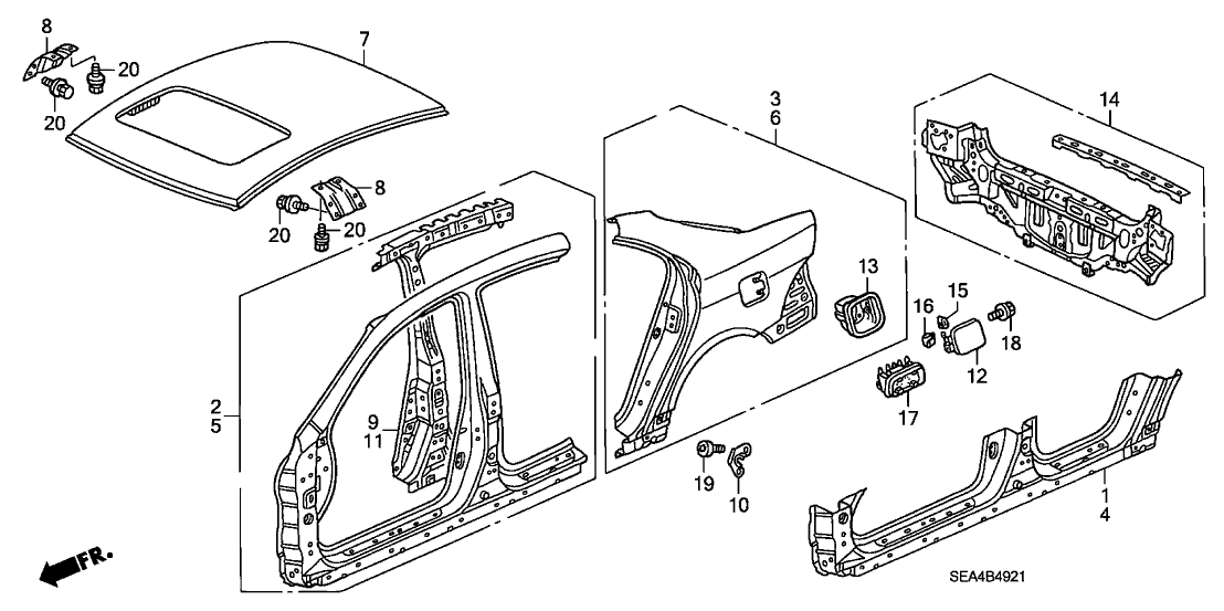 Acura 04636-SEC-A90ZZ Panel Set, Right Rear (Outer) (Dot)