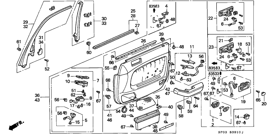 Acura 72335-SP0-003 Weatherstrip, Right Front Door (Inner)