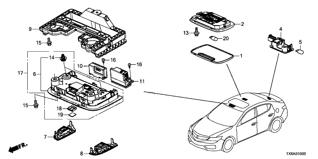 Acura 36600-TX6-A81ZA Module Assembly , Front Roof (Platinum Gray)