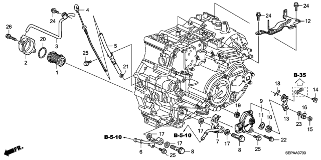 2008 Acura TL 4 Door BASE (NAVIGATION) KA 5AT AT Oil Level Gauge - ATF Pipe Diagram