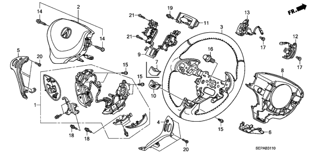 2008 Acura TL Steering Wheel Switches Audio/Cruise/Nav/Hft Diagram for 35880-SEP-A21ZA