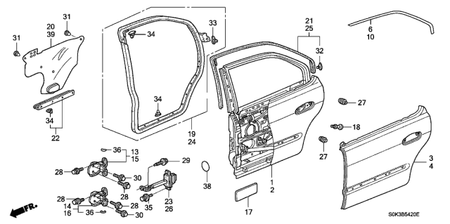 2000 Acura TL Rear Door Panels Diagram