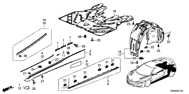 2021 Acura NSX Clip Side Sill Garnish Diagram for 91512-TZ5-A01