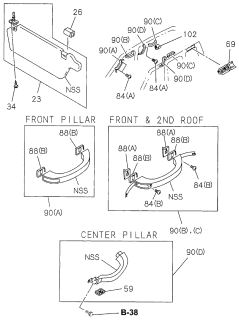 1996 Acura SLX 4 Door 4LS (PREMIUM) KL 4AT Sunvisor - Assist Grip Diagram