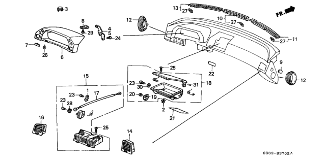 1990 Acura Legend 2 Door STD KA 5MT Instrument Upper Diagram