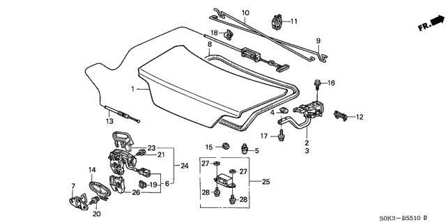 2002 Acura TL Trunk Lock (Black) Diagram for 74851-S0K-A11ZA