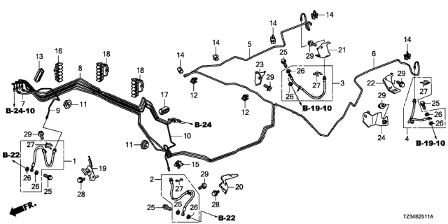 2019 Acura TLX 4 Door ADV (AWD 19INCH) KA 9AT Brake Lines (VSA) (4WD) Diagram