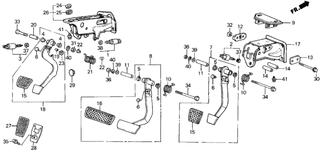 1990 Acura Legend 4 Door L (MOQUETTE) KA 5MT Brake & Clutch Pedal Diagram