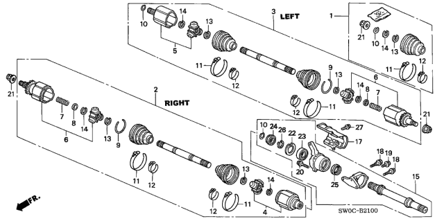 2003 Acura NSX 2 Door NSX-T KA 6MT Rear Driveshaft - Half Shaft Diagram