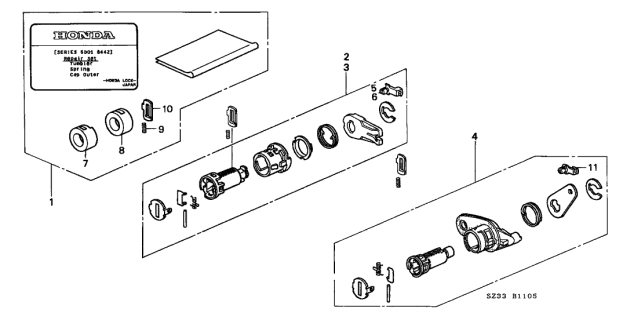 2000 Acura RL 4 Door RL (NAVIGATION) KA 4AT Key Cylinder Kit Diagram